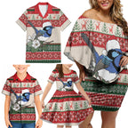 Aussie Fairy-wren Christmas Family Matching Off Shoulder Short Dress and Hawaiian Shirt Festive Knitted Pattern Inspired