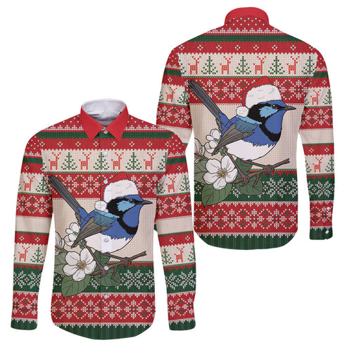 Aussie Fairy-wren Christmas Family Matching Puletasi and Hawaiian Shirt Festive Knitted Pattern Inspired