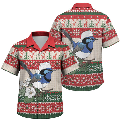 Aussie Fairy-wren Christmas Family Matching Puletasi and Hawaiian Shirt Festive Knitted Pattern Inspired