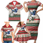 Aussie Fairy-wren Christmas Family Matching Short Sleeve Bodycon Dress and Hawaiian Shirt Festive Knitted Pattern Inspired