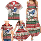 Aussie Fairy-wren Christmas Family Matching Summer Maxi Dress and Hawaiian Shirt Festive Knitted Pattern Inspired