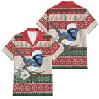 Aussie Fairy-wren Christmas Family Matching Summer Maxi Dress and Hawaiian Shirt Festive Knitted Pattern Inspired