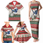 Aussie Fairy-wren Christmas Family Matching Tank Maxi Dress and Hawaiian Shirt Festive Knitted Pattern Inspired