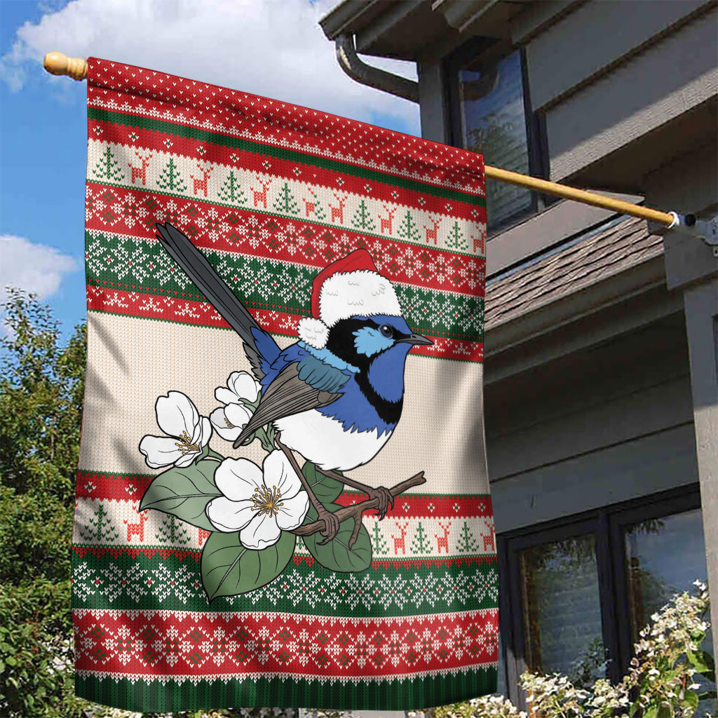 Aussie Fairy-wren Christmas Garden Flag Festive Knitted Pattern Inspired