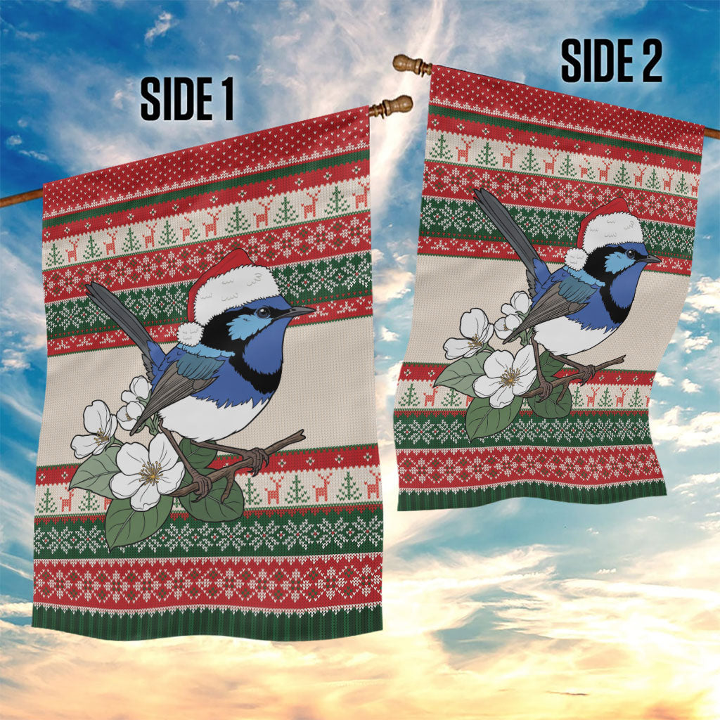 Aussie Fairy-wren Christmas Garden Flag Festive Knitted Pattern Inspired