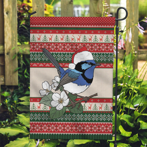 Aussie Fairy-wren Christmas Garden Flag Festive Knitted Pattern Inspired