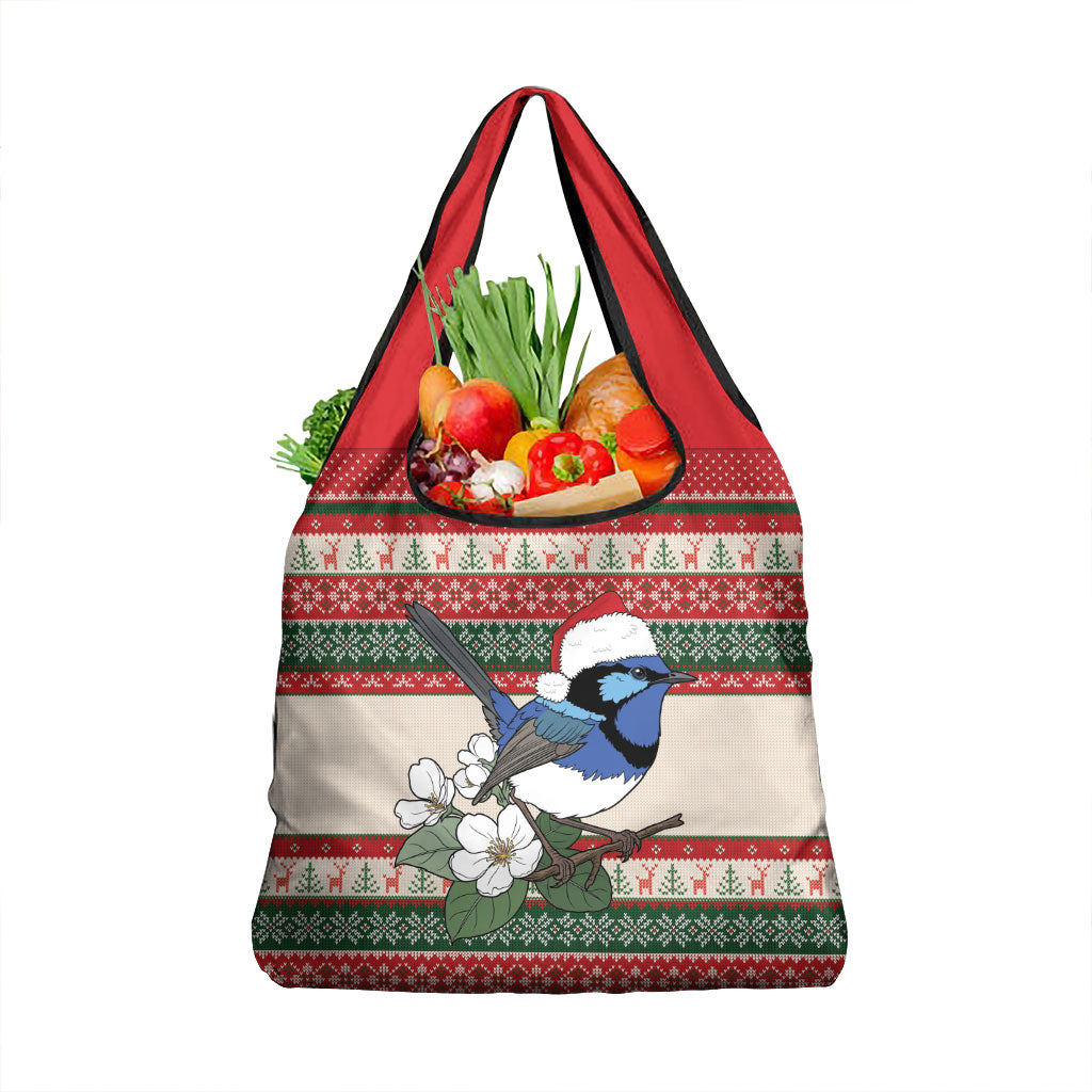 Aussie Fairy-wren Christmas Grocery Bag Festive Knitted Pattern Inspired