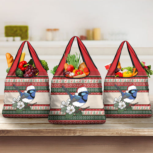 Aussie Fairy-wren Christmas Grocery Bag Festive Knitted Pattern Inspired