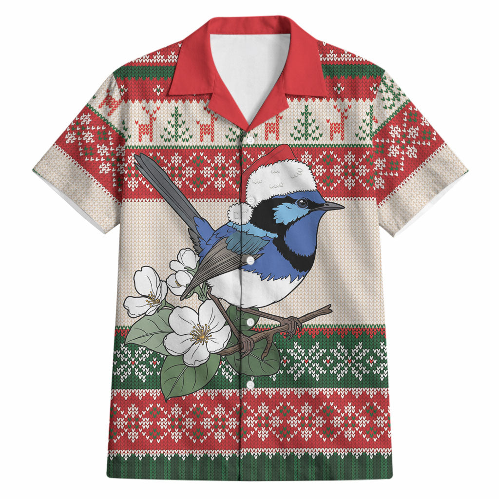Aussie Fairy-wren Christmas Hawaiian Shirt Festive Knitted Pattern Inspired