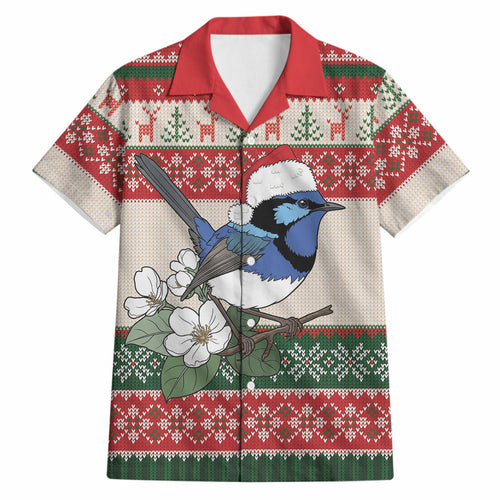 Aussie Fairy-wren Christmas Hawaiian Shirt Festive Knitted Pattern Inspired