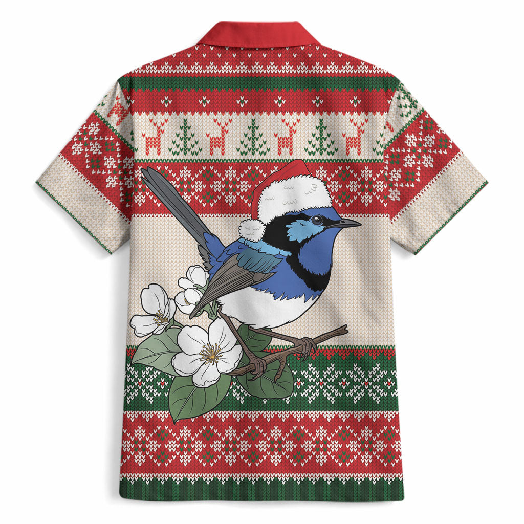 Aussie Fairy-wren Christmas Hawaiian Shirt Festive Knitted Pattern Inspired