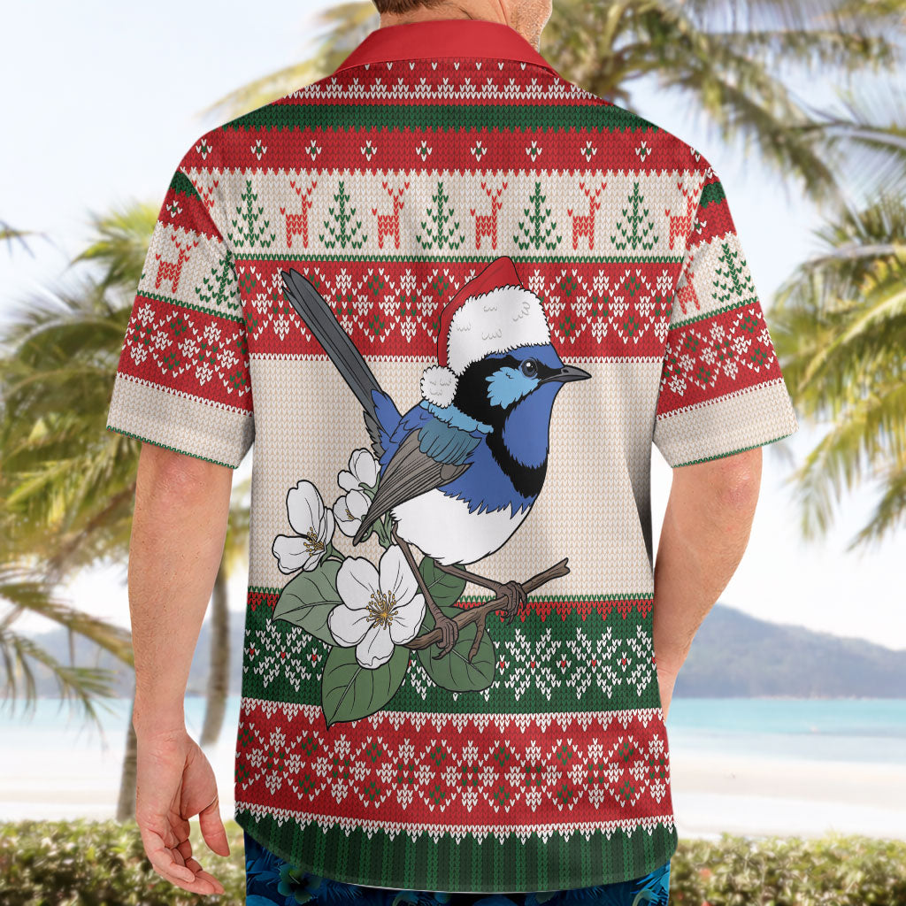 Aussie Fairy-wren Christmas Hawaiian Shirt Festive Knitted Pattern Inspired