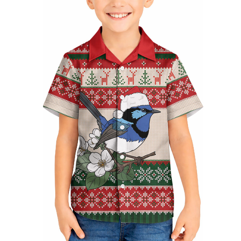 Aussie Fairy-wren Christmas Hawaiian Shirt Festive Knitted Pattern Inspired