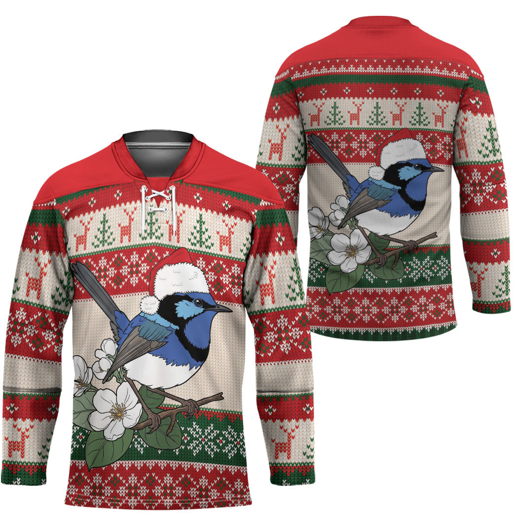 Aussie Fairy-wren Christmas Hockey Jersey Festive Knitted Pattern Inspired