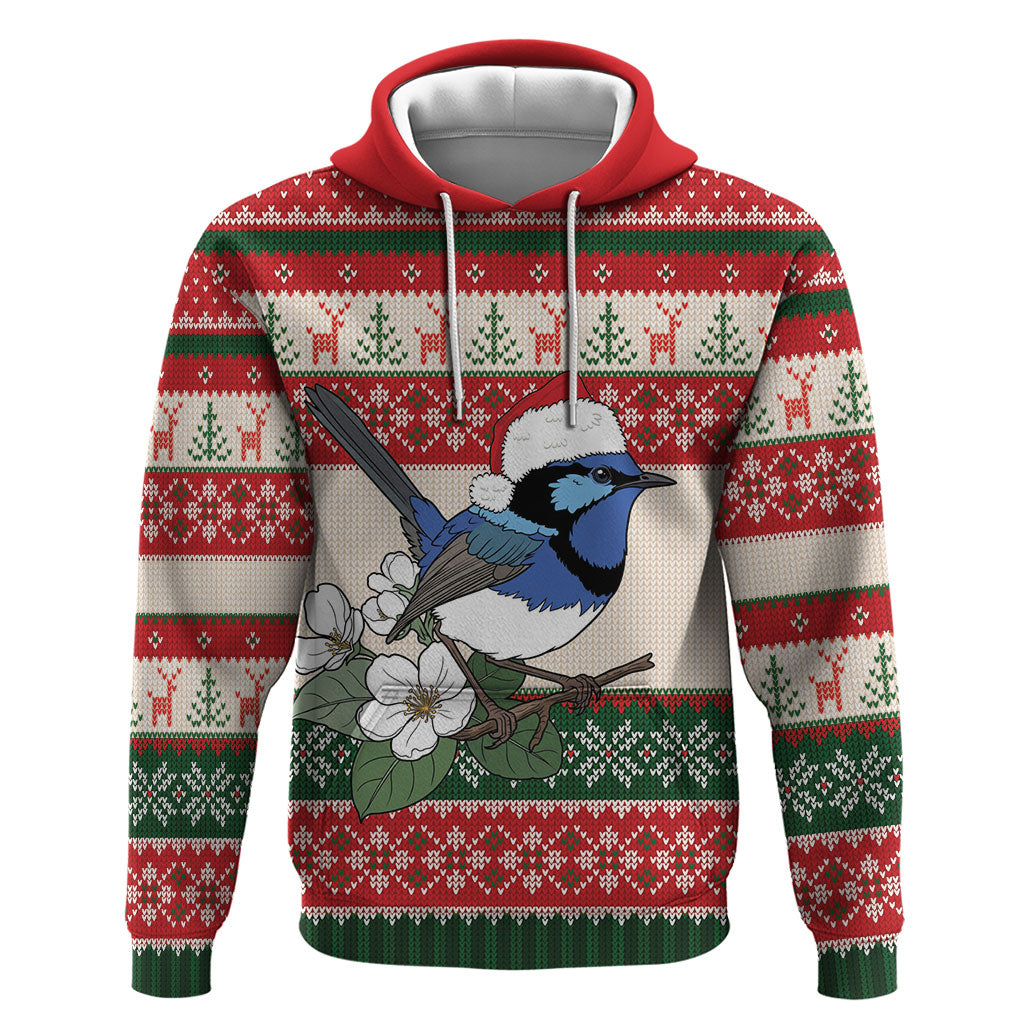 Aussie Fairy-wren Christmas Hoodie Festive Knitted Pattern Inspired