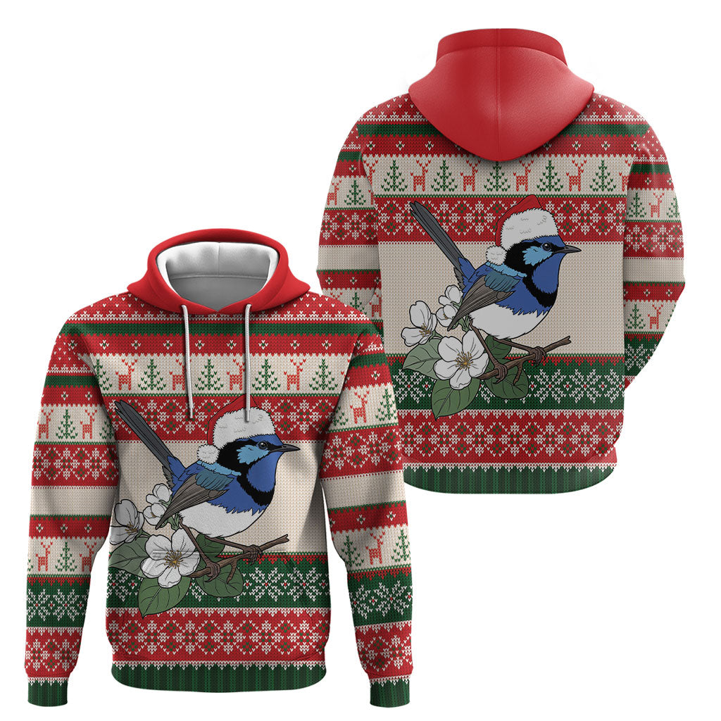 Aussie Fairy-wren Christmas Hoodie Festive Knitted Pattern Inspired
