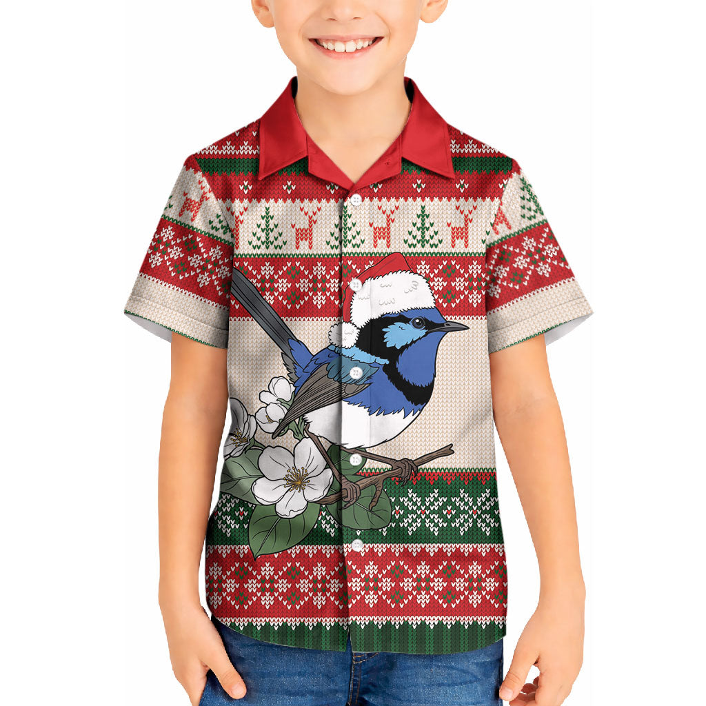Aussie Fairy-wren Christmas Kid Hawaiian Shirt Festive Knitted Pattern Inspired