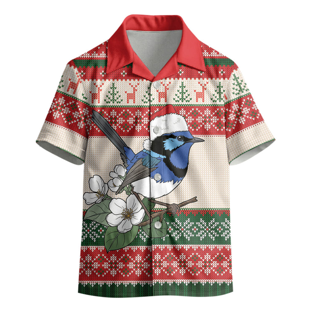 Aussie Fairy-wren Christmas Kid Hawaiian Shirt Festive Knitted Pattern Inspired