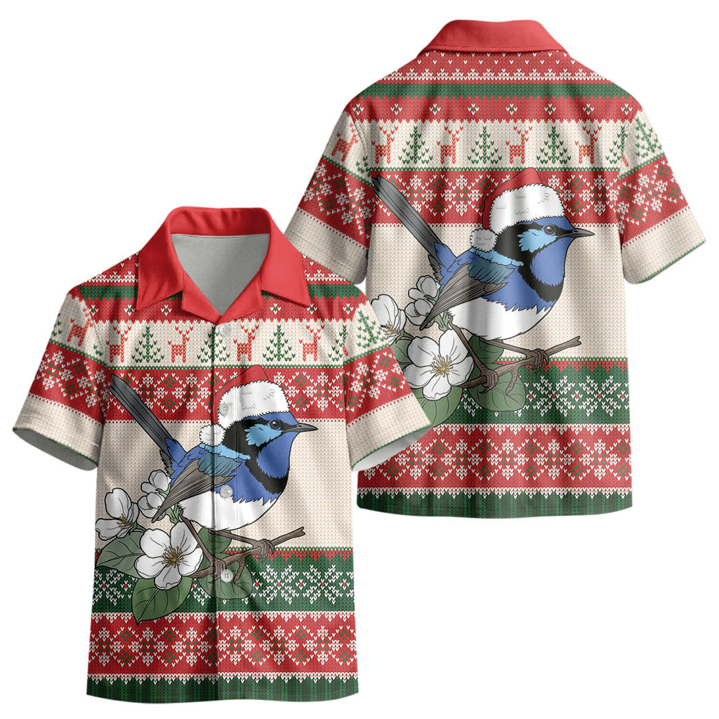 Aussie Fairy-wren Christmas Kid Hawaiian Shirt Festive Knitted Pattern Inspired