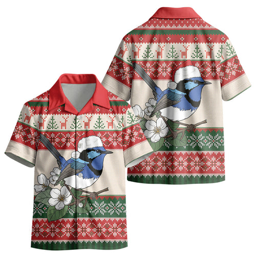 Aussie Fairy-wren Christmas Kid Hawaiian Shirt Festive Knitted Pattern Inspired