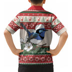 Aussie Fairy-wren Christmas Kid Hawaiian Shirt Festive Knitted Pattern Inspired