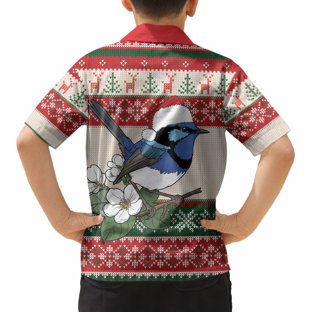 Aussie Fairy-wren Christmas Kid Hawaiian Shirt Festive Knitted Pattern Inspired