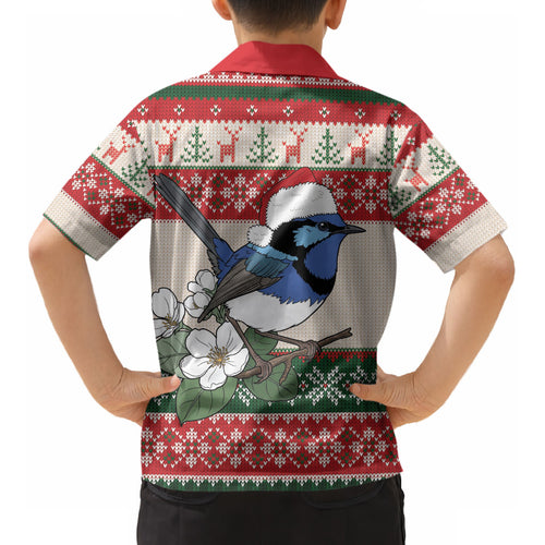 Aussie Fairy-wren Christmas Kid Hawaiian Shirt Festive Knitted Pattern Inspired