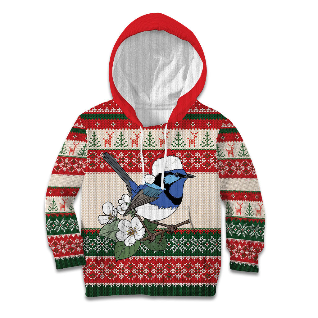 Aussie Fairy-wren Christmas Kid Hoodie Festive Knitted Pattern Inspired