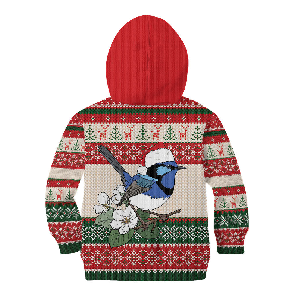 Aussie Fairy-wren Christmas Kid Hoodie Festive Knitted Pattern Inspired