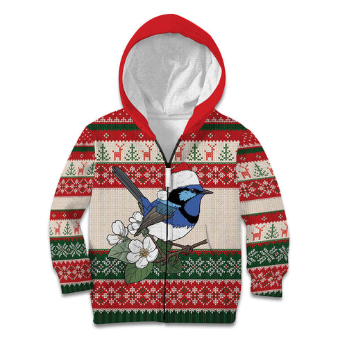 Aussie Fairy-wren Christmas Kid Hoodie Festive Knitted Pattern Inspired