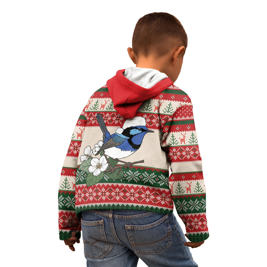 Aussie Fairy-wren Christmas Kid Hoodie Festive Knitted Pattern Inspired