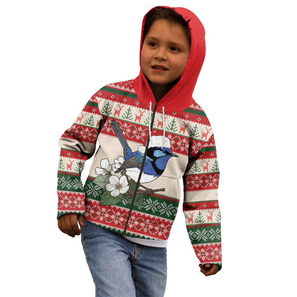 Aussie Fairy-wren Christmas Kid Hoodie Festive Knitted Pattern Inspired