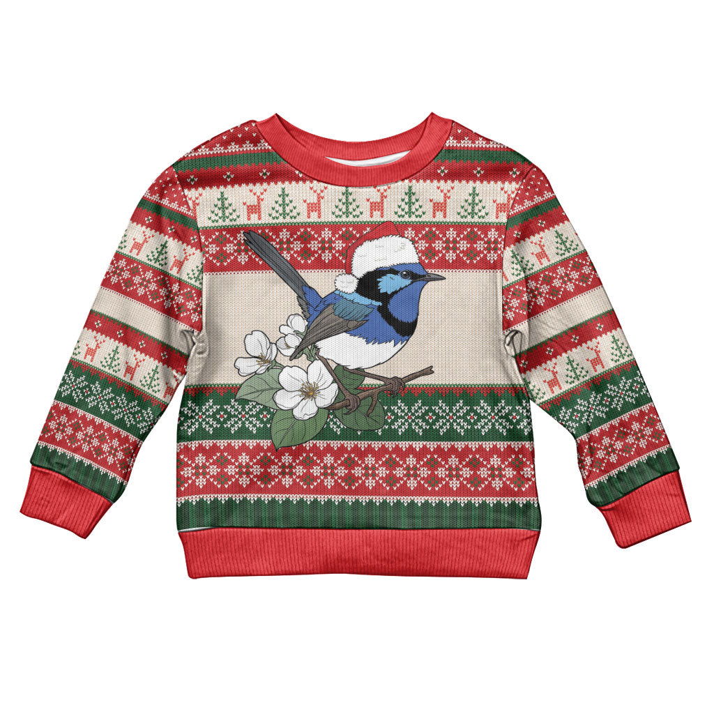 Aussie Fairy-wren Christmas Kid Ugly Christmas Sweater Festive Knitted Pattern Inspired