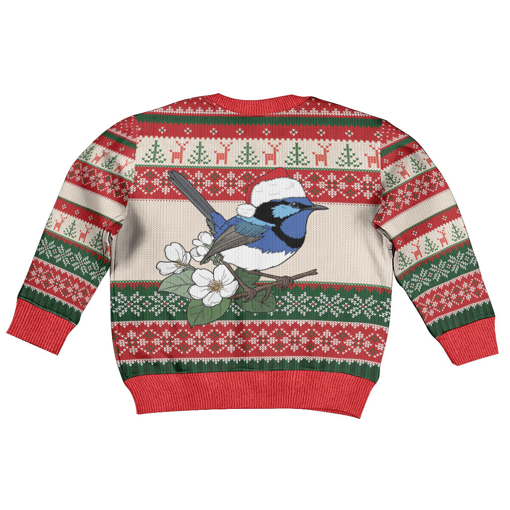 Aussie Fairy-wren Christmas Kid Ugly Christmas Sweater Festive Knitted Pattern Inspired