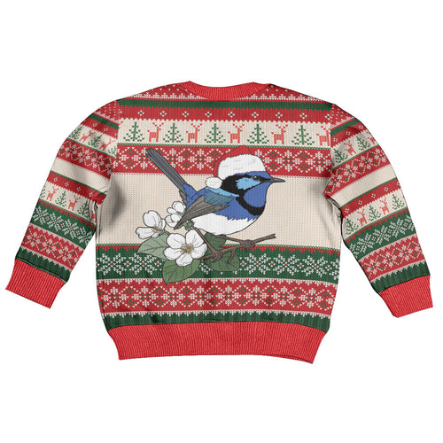 Aussie Fairy-wren Christmas Kid Ugly Christmas Sweater Festive Knitted Pattern Inspired