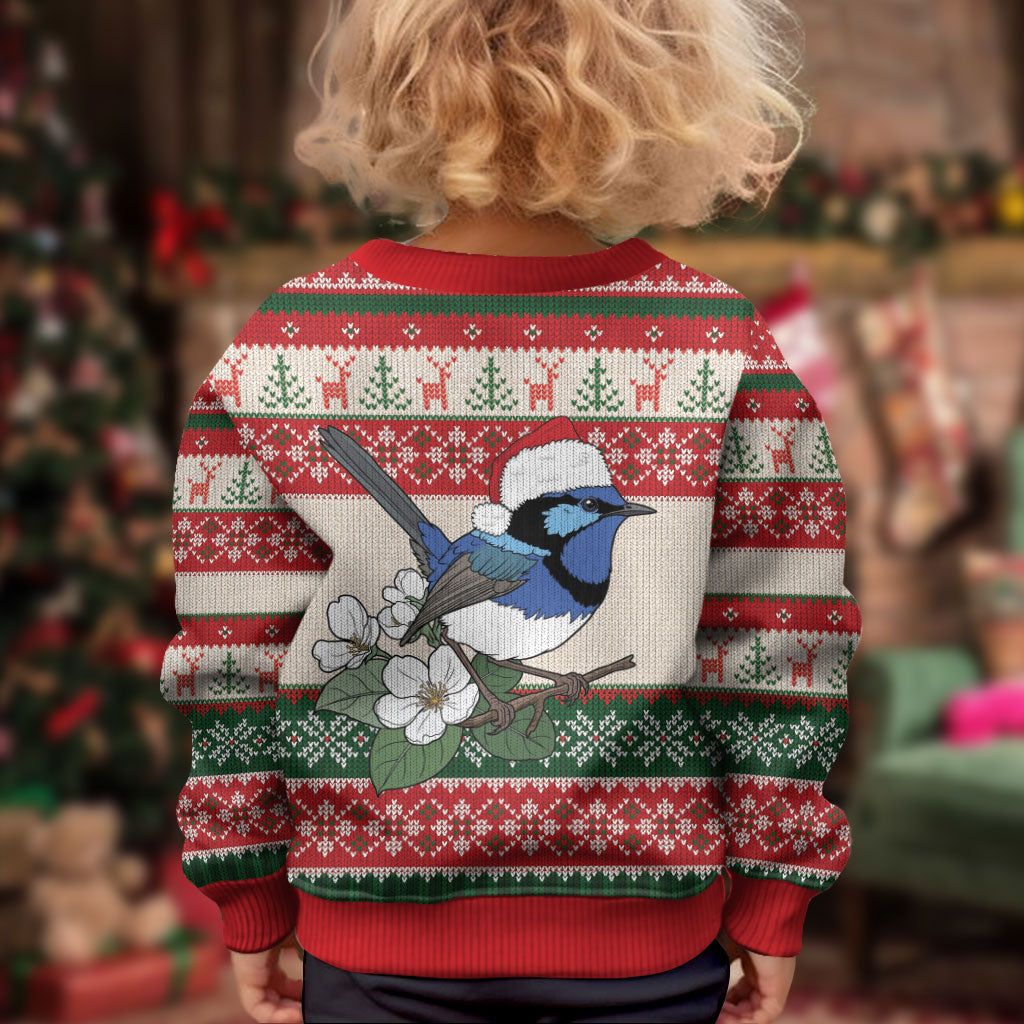 Aussie Fairy-wren Christmas Kid Ugly Christmas Sweater Festive Knitted Pattern Inspired