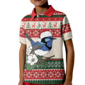 Aussie Fairy-wren Christmas Kid Polo Shirt Festive Knitted Pattern Inspired