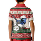 Aussie Fairy-wren Christmas Kid Polo Shirt Festive Knitted Pattern Inspired