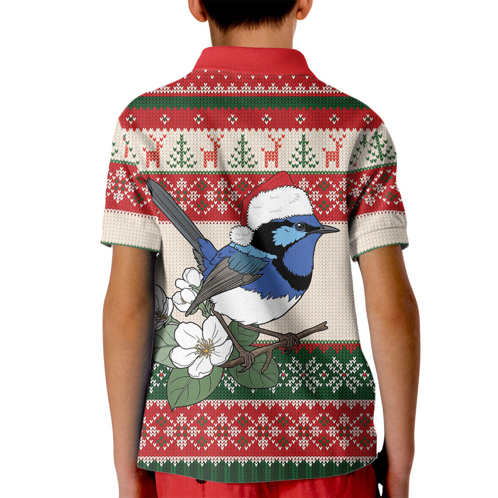 Aussie Fairy-wren Christmas Kid Polo Shirt Festive Knitted Pattern Inspired