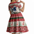Aussie Fairy-wren Christmas Kid Short Sleeve Dress Festive Knitted Pattern Inspired