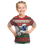 Aussie Fairy-wren Christmas Kid T Shirt Festive Knitted Pattern Inspired