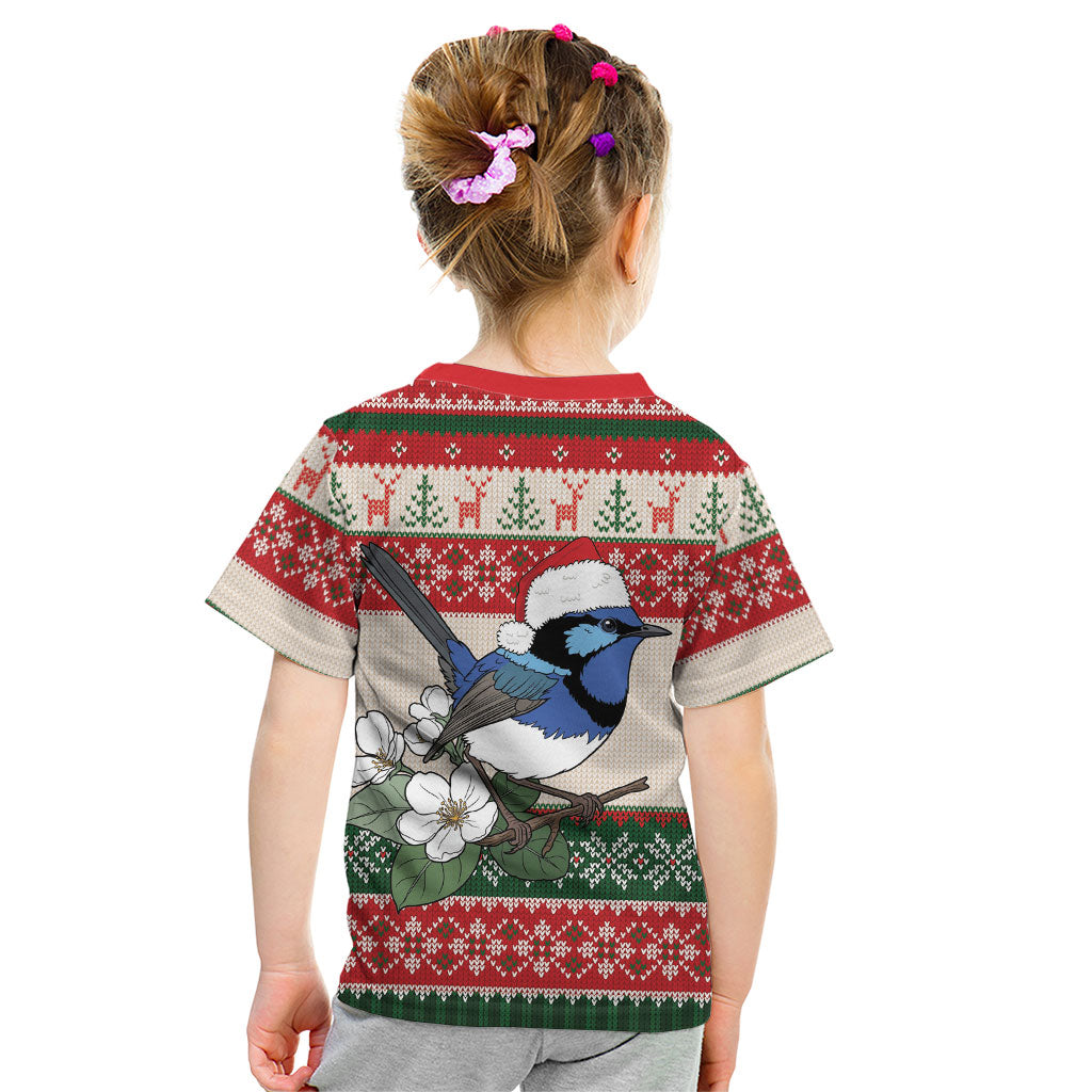 Aussie Fairy-wren Christmas Kid T Shirt Festive Knitted Pattern Inspired
