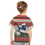 Aussie Fairy-wren Christmas Kid T Shirt Festive Knitted Pattern Inspired