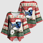 Aussie Fairy-wren Christmas Kimono Sleeve Blouse Festive Knitted Pattern Inspired