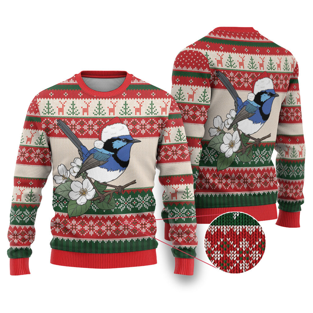 Aussie Fairy-wren Christmas Ugly Christmas Sweater Festive Knitted Pattern Inspired