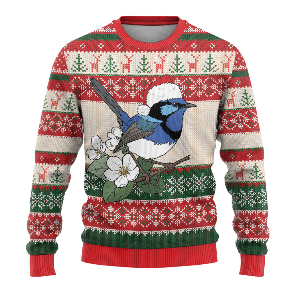 Aussie Fairy-wren Christmas Ugly Christmas Sweater Festive Knitted Pattern Inspired