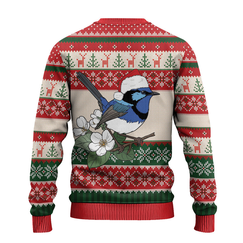 Aussie Fairy-wren Christmas Ugly Christmas Sweater Festive Knitted Pattern Inspired