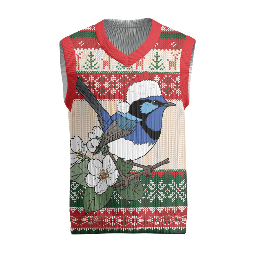 Aussie Fairy-wren Christmas Knitted V-Neck Vest Festive Knitted Pattern Inspired