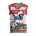 Aussie Fairy-wren Christmas Knitted V-Neck Vest Festive Knitted Pattern Inspired