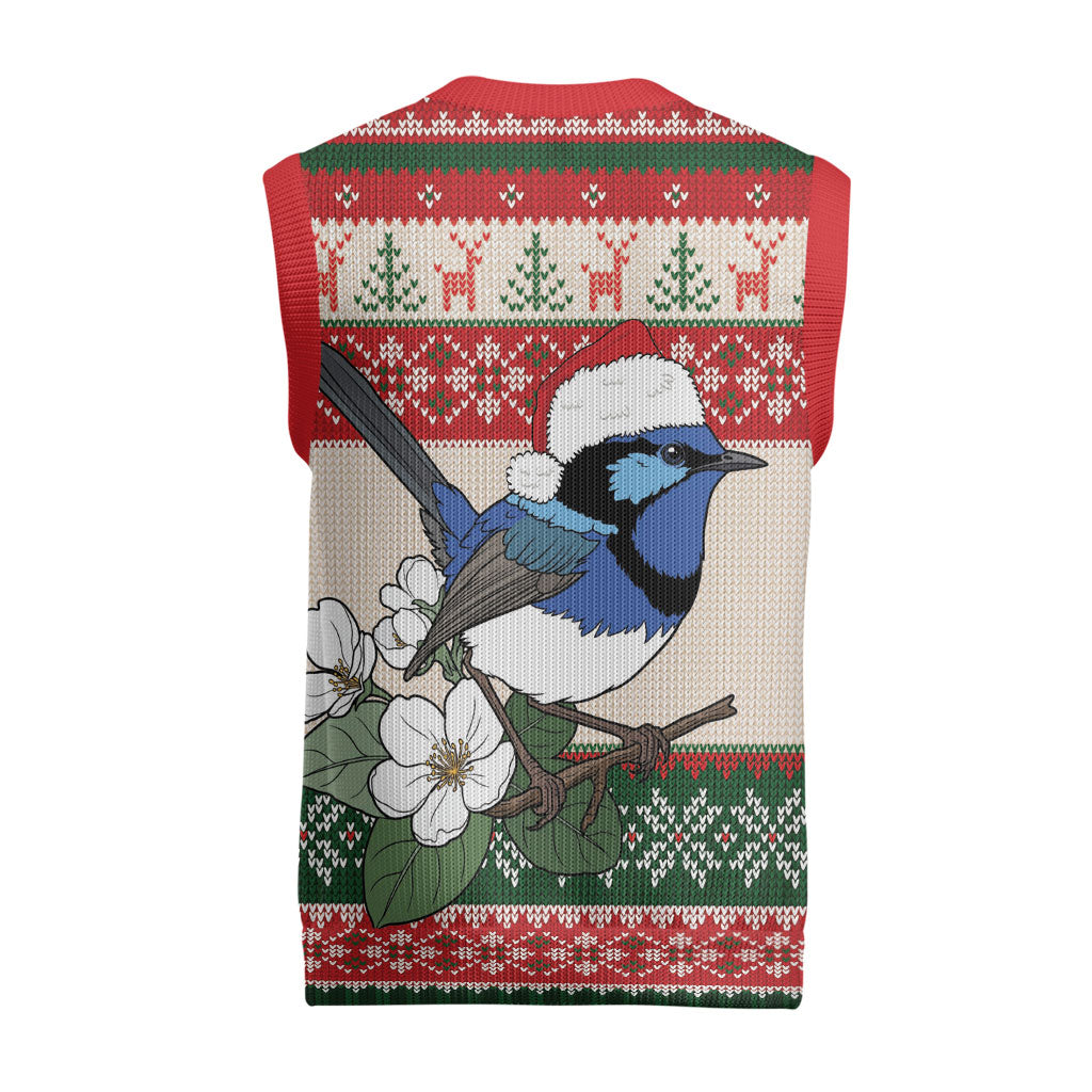 Aussie Fairy-wren Christmas Knitted V-Neck Vest Festive Knitted Pattern Inspired